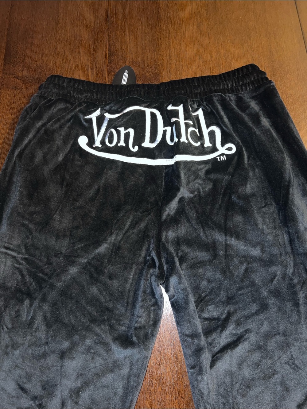 Von Dutch Black Velour Pants Joggers with White Logo NWT 1X